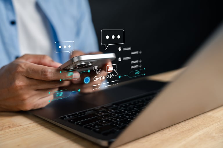 AI chatbot and content generation on mobile device for smart conversation and automated communication.
