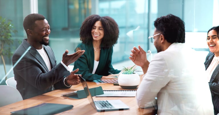 Diverse business team collaborating in modern office