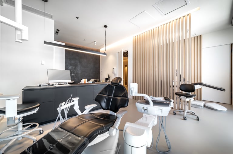Bright and modern dental clinic interior with welcoming reception and professional treatment rooms
